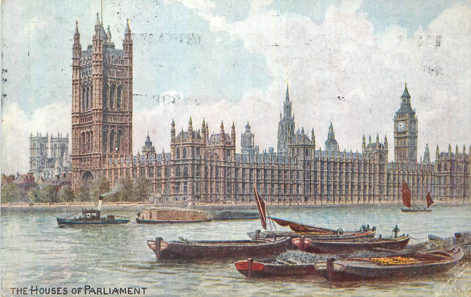 Les Chambres du Parlement — vue de la Tamise — éditeur A.R.C. n°1052