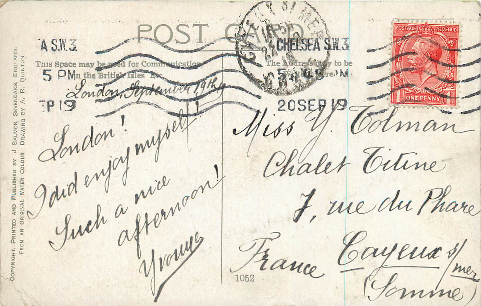 Les Chambres du Parlement — vue de la Tamise — éditeur A.R.C. n°1052 — Reverso
