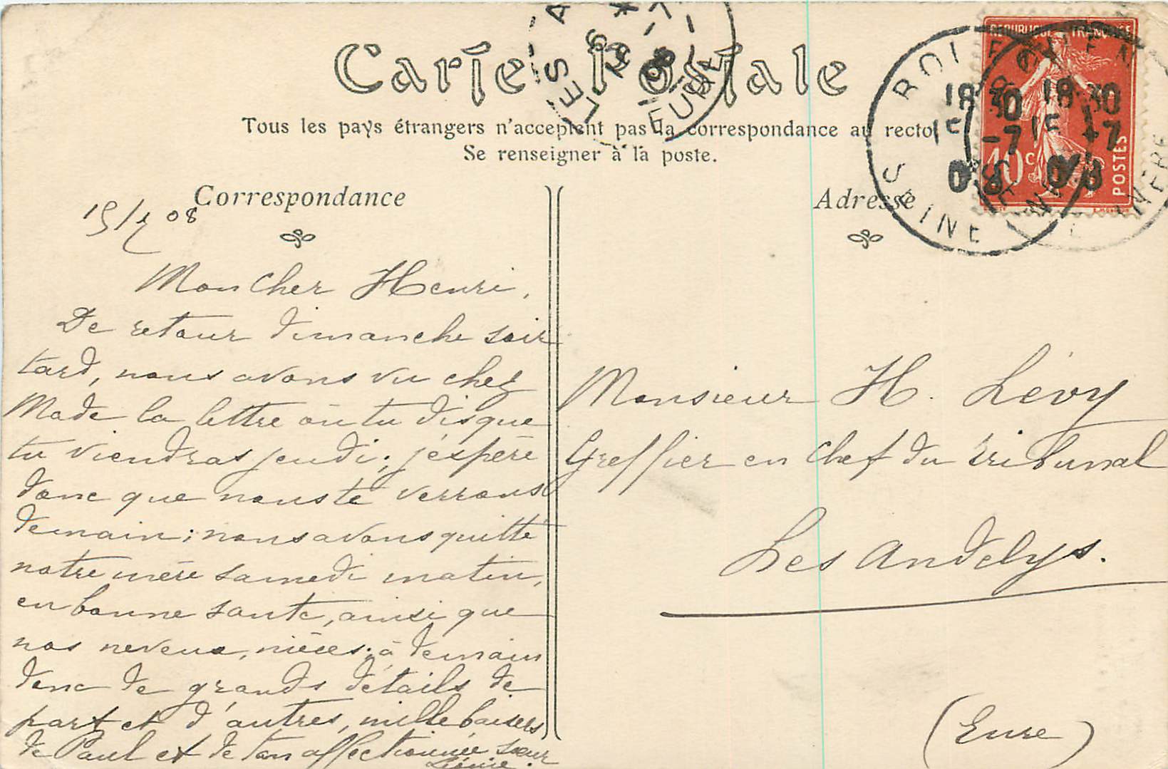 CPA Rouen la Grosse Horloge — Rückseite