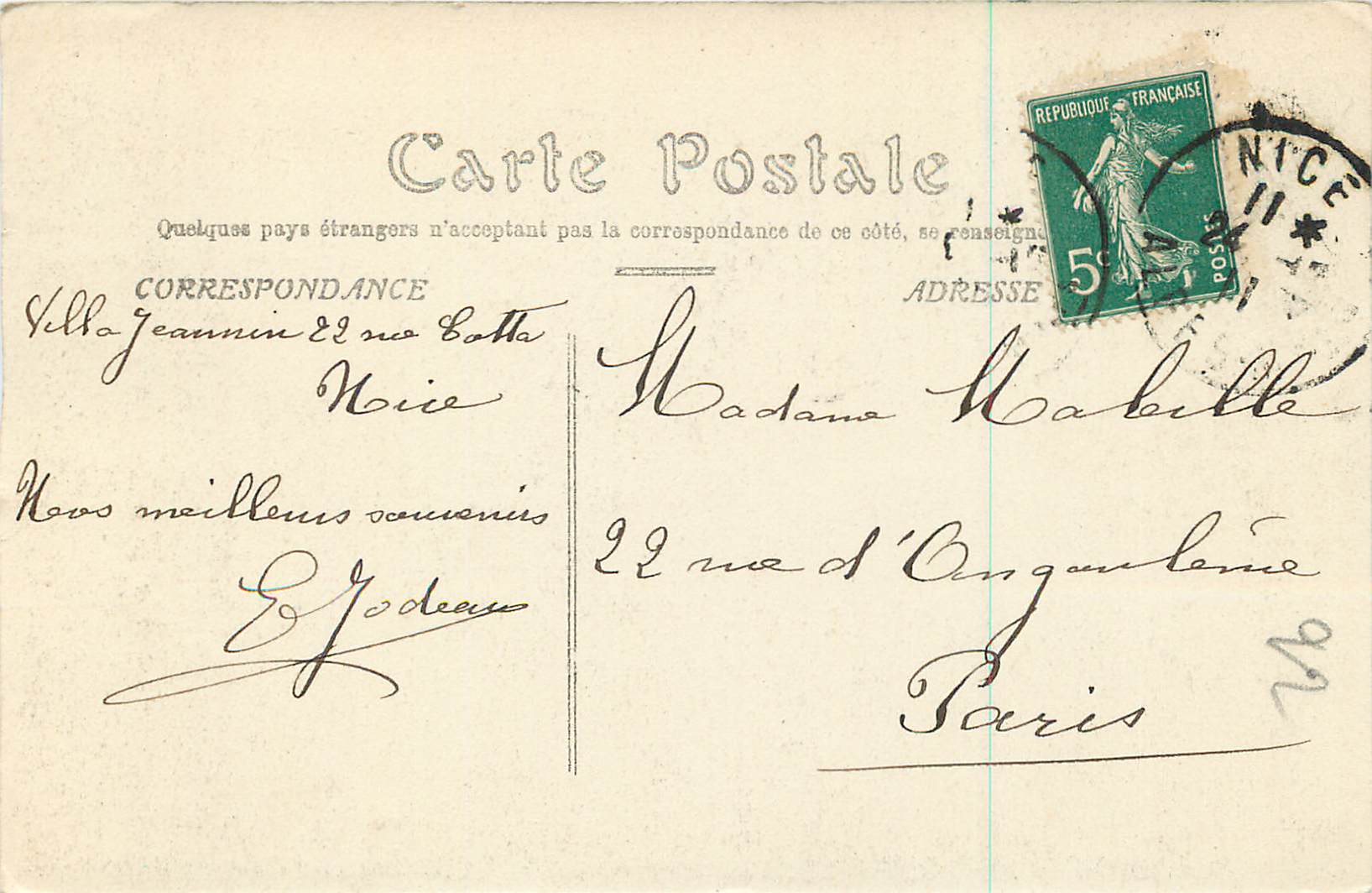 CPA Nice Vue Generale a Travers les Pins du Chateau — Verso