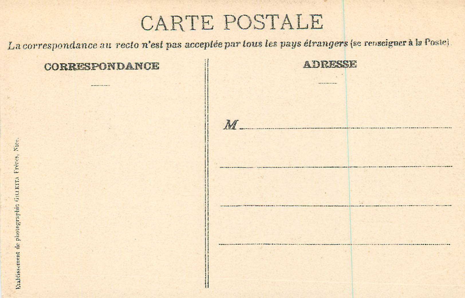 NICE. — Promenade des Anglais, auf der Terrasse während der Musik — Künstlerische Sammlung, n°54, Edition Gilettà, phot. Nice. — Rückseite