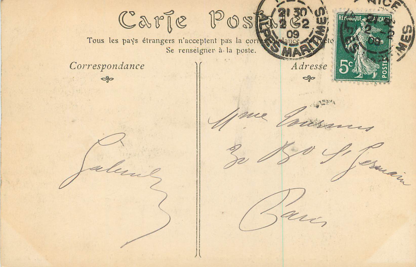 CPA Nice Le Palais de la Jetee et la Promenade des Anglais — Verso