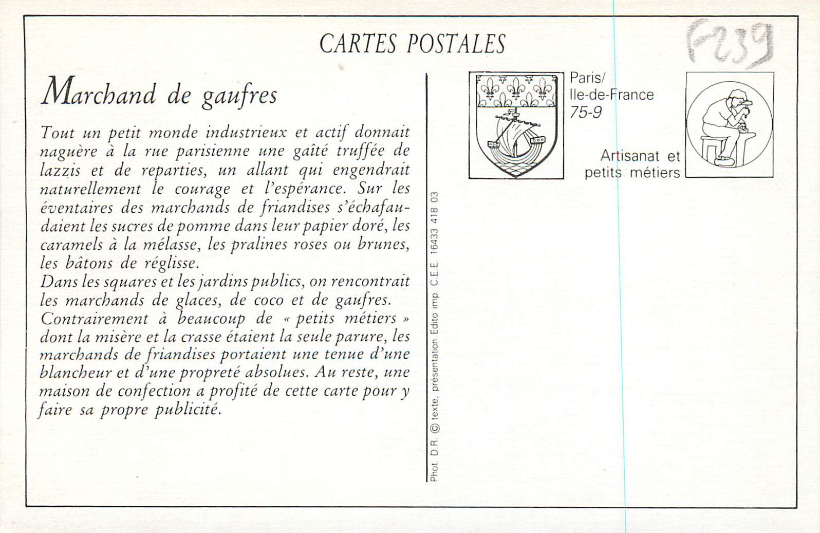 REPRO Les Petits Metiers Parisiens Le Marchand de Gaufres — Rückseite