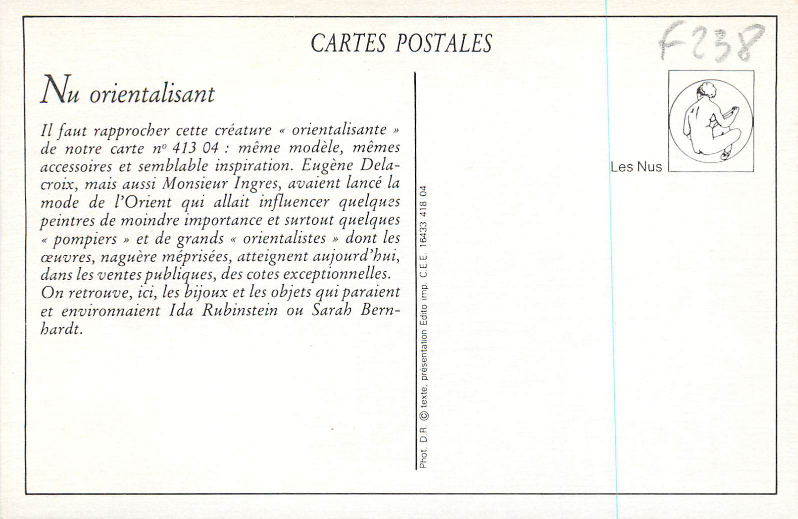 Nu orientalisant — Éditeur PC Paris, n° 1603 — Verso