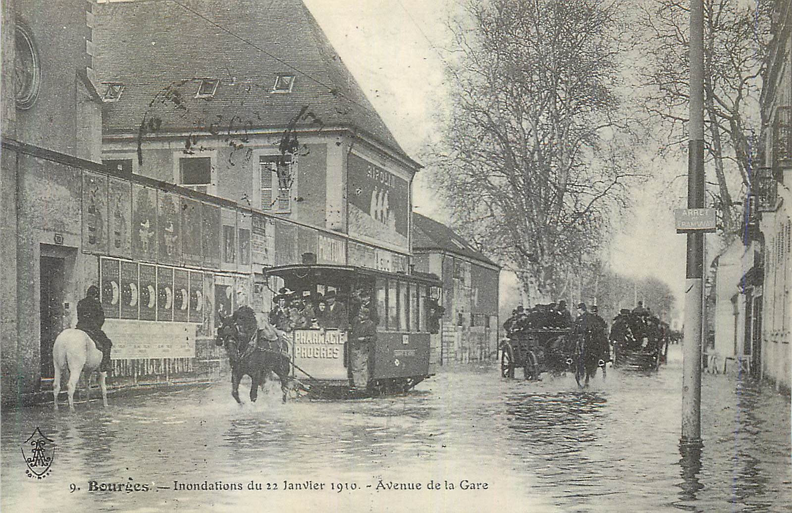 REPRO Bourges Inondations du 22 Janvier 1910 Avenue de la Gare