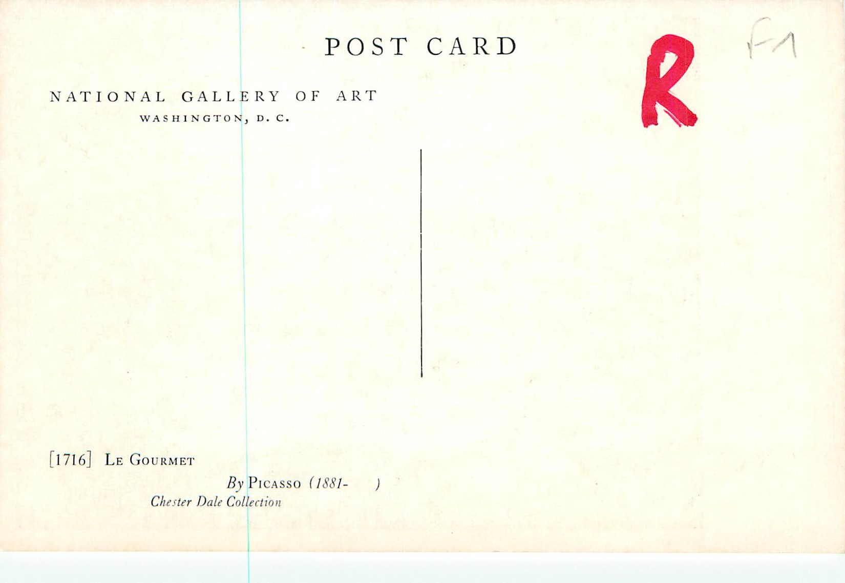 CPA National Gallery of Art Washington D C Le Gourmet by Picasso — Verso