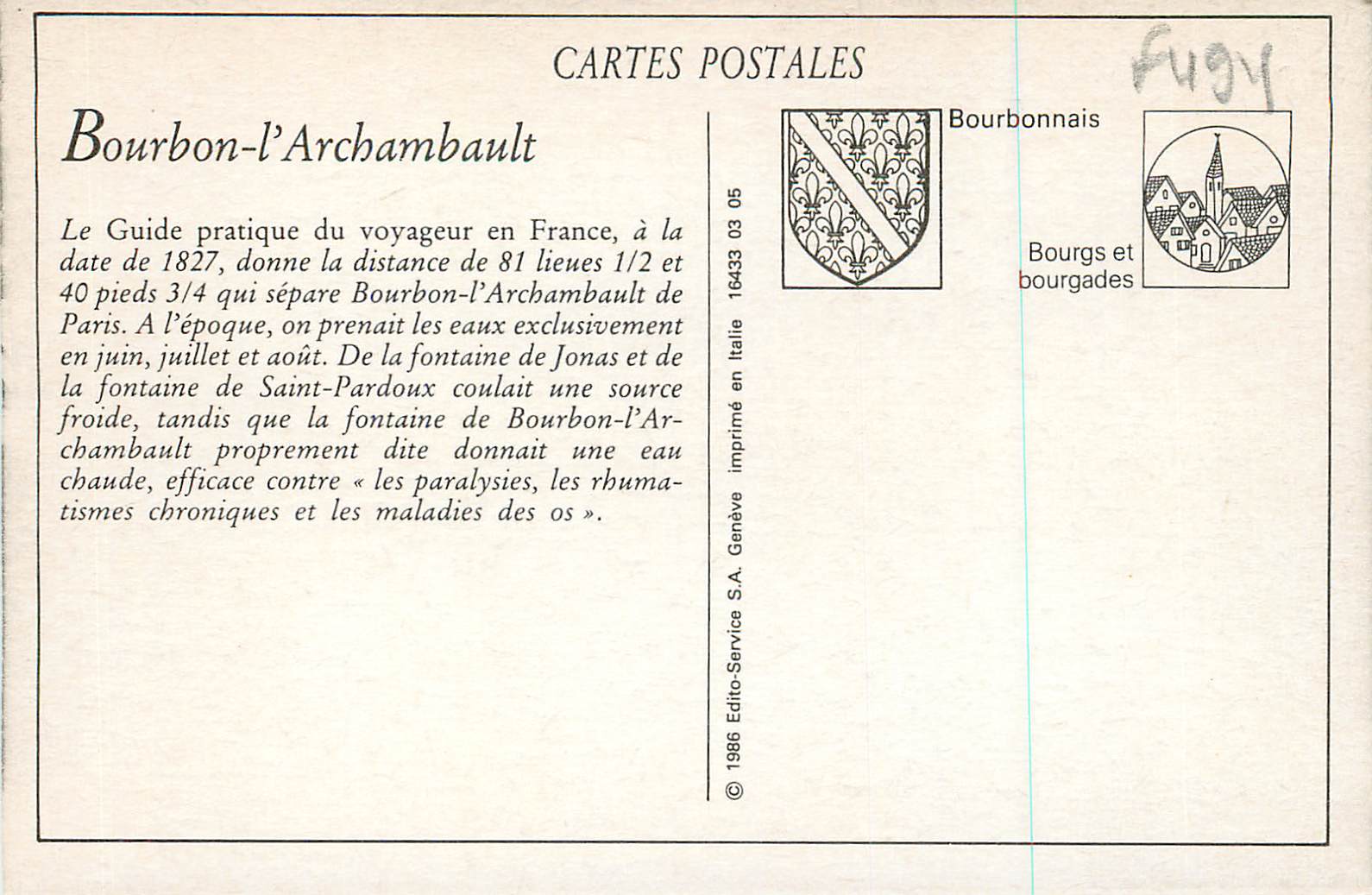 REPRO Allier Bourbon L'Archambault Chaise a Porteurs — Verso