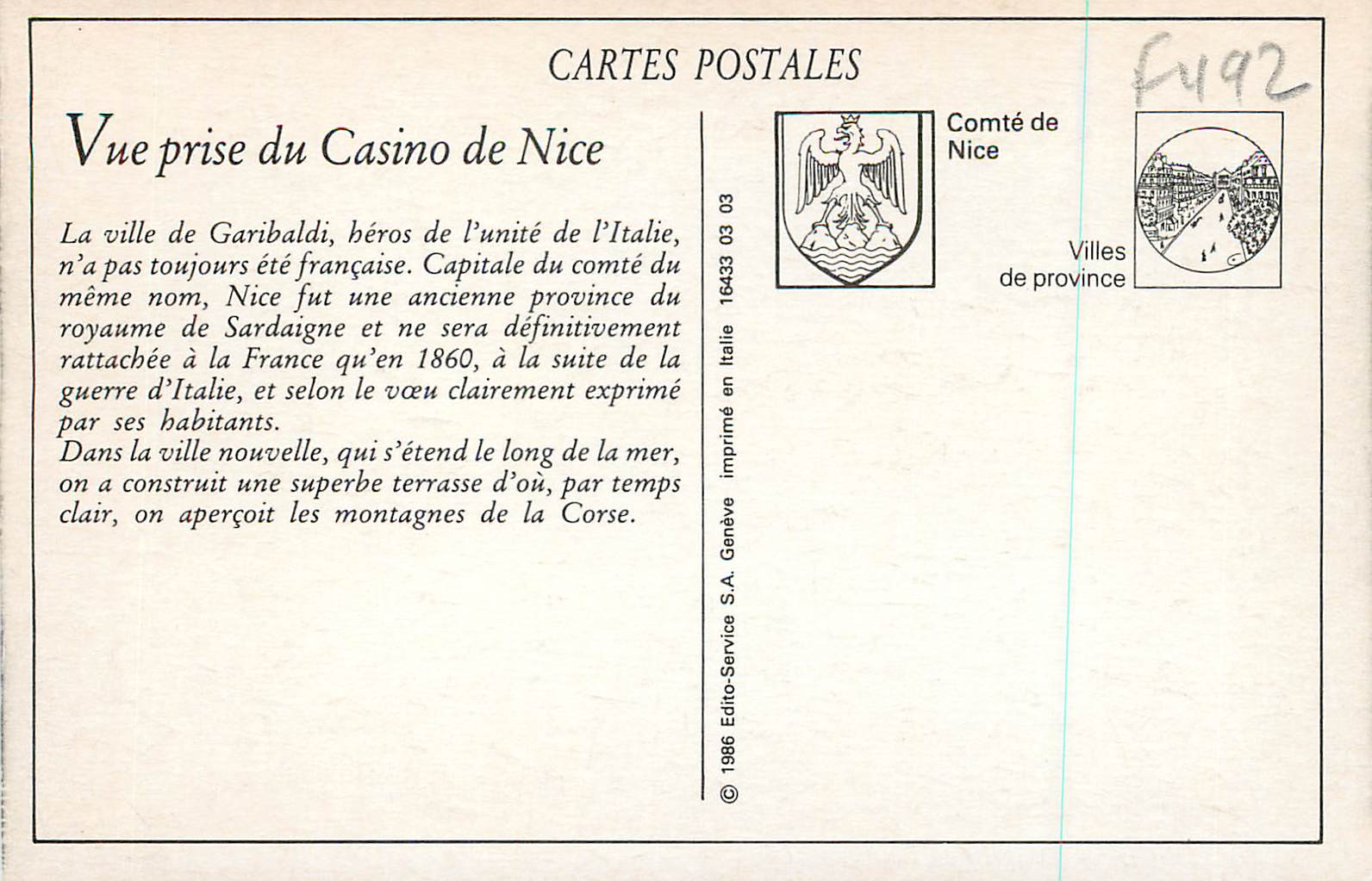 REPRO Nice Vue prise du Casino Tramway — Verso