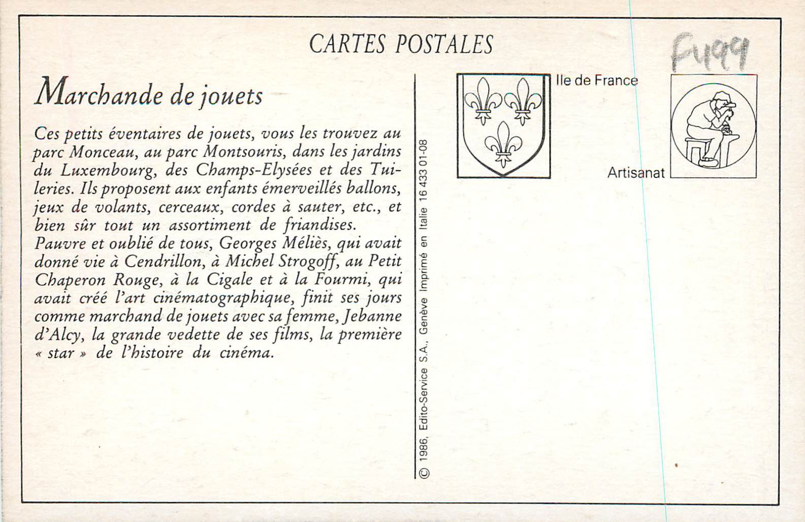 REPRO Les Petits Metiers Parisiens La Marchande de Jouets — Rückseite