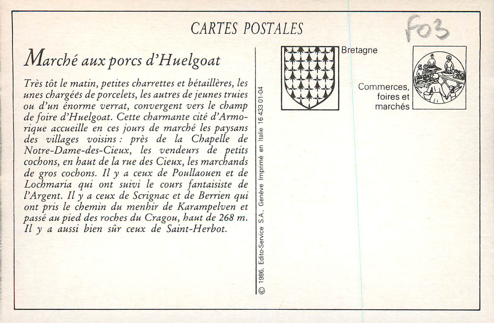 REPRO Huelgoat (Finistere) Marche aux Porcs Cochons — Rückseite