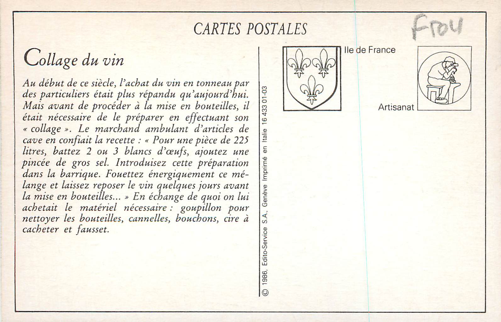 REPRO Les Petits Metiers Parisiens Le Marchand d'Articles de Caves — Rückseite