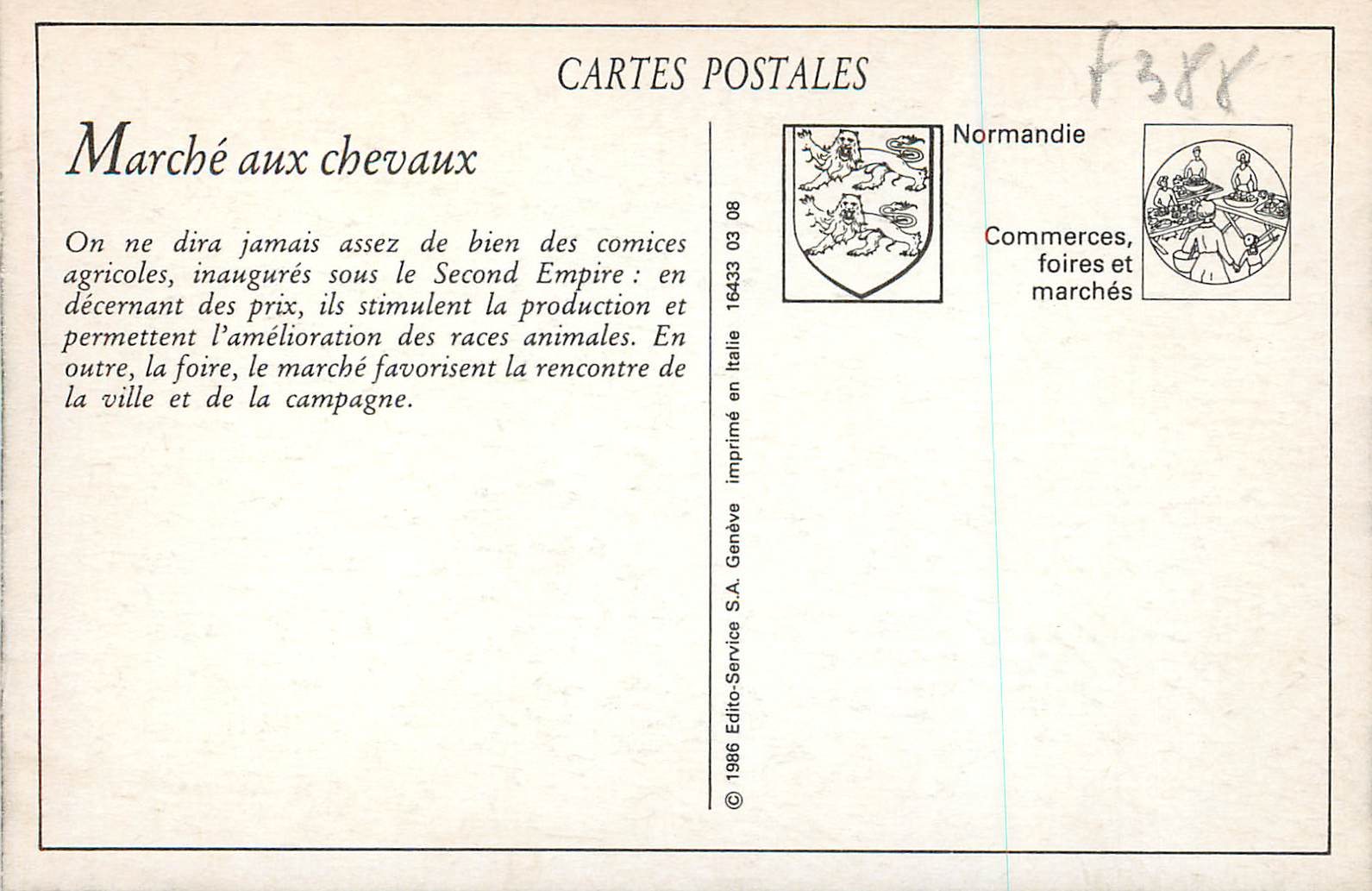 REPRO Pont l'eveque (Calvados) Place Vauquelin et Marche aux Chevaux — Rückseite
