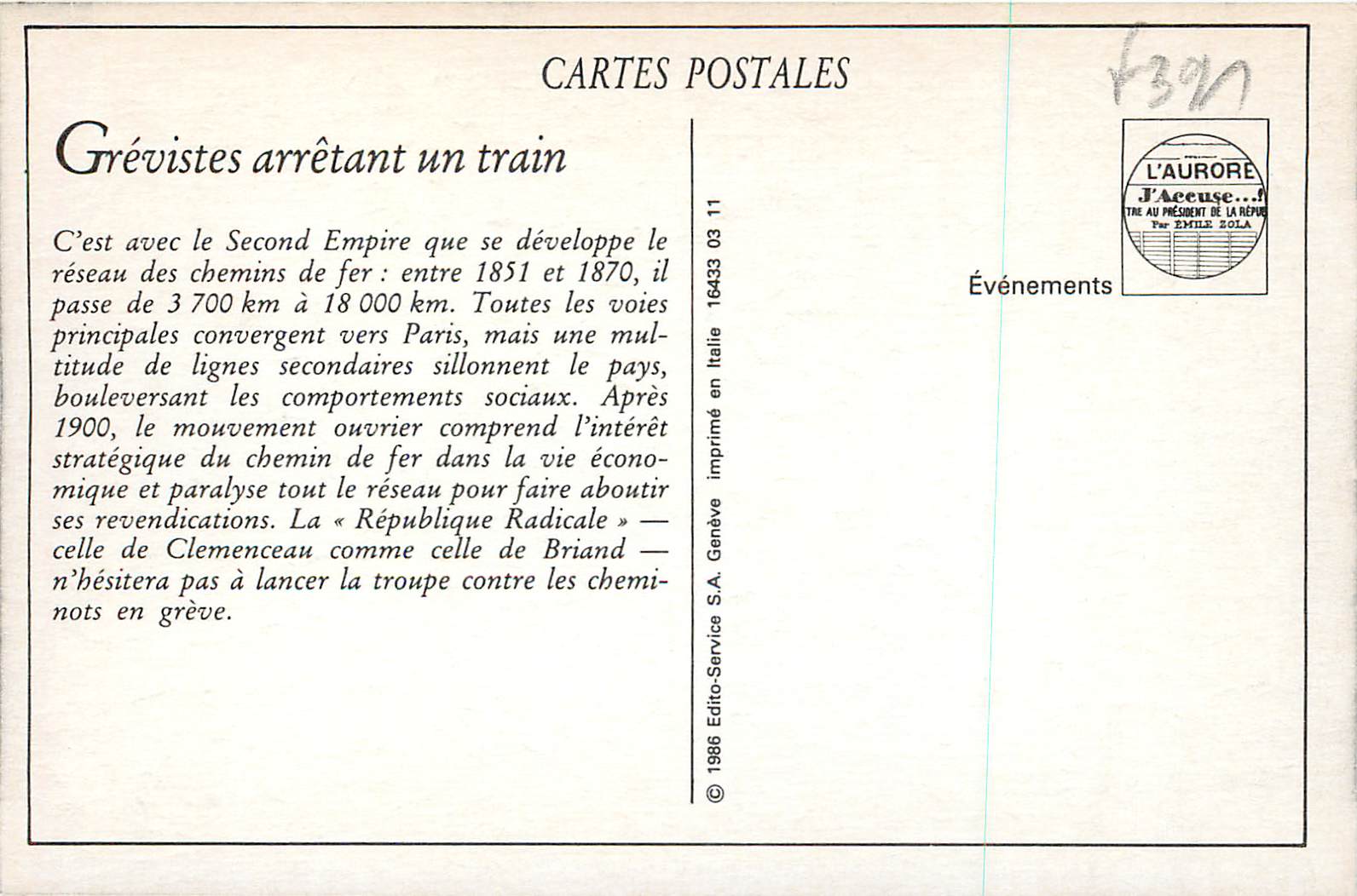 REPRO Greve Generale des Chemins de Fer Grevistes Venant d'Arreter un Train — Rückseite