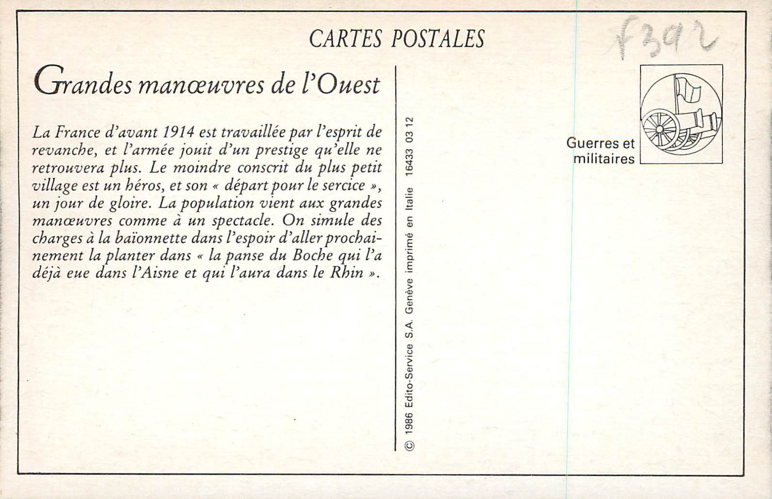 REPRO Grandes Manoeuvres de l'Ouest (Septembre 1912) Halte d'une avant-garde de cyclistes Velo Cycle — Rückseite