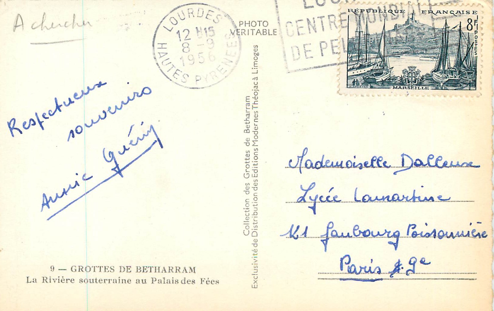 CPM Grottes de Betharram La Riviere Souterraine au Palais des Fees — Rückseite