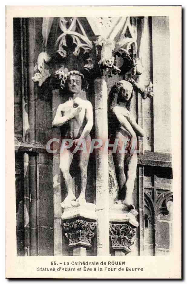 Rouen - La Cathedrale - Statues d'Adam et Eve a la Tour de Beurre - CPA 