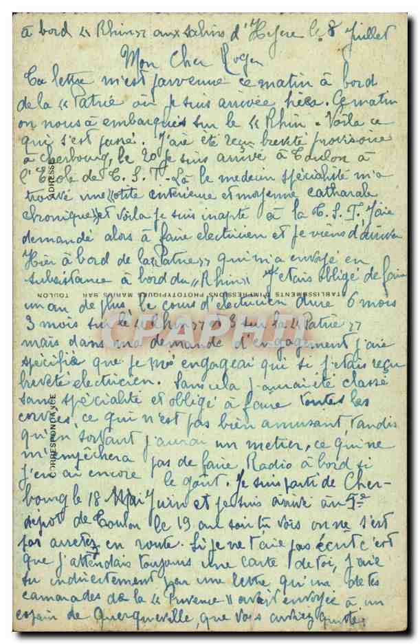 Toulon - Hotel des Postes Telegraphes et Telephone tramway - CPA  — Verso