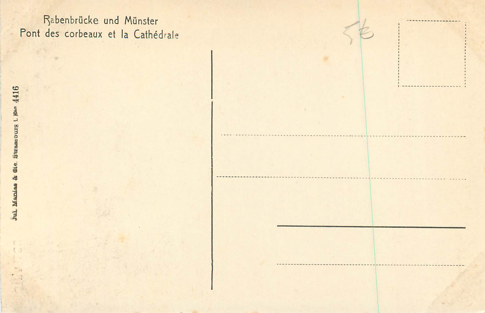 CPA Strassburg Pont des Corbeaux et la Cathedrale Tramway — Verso