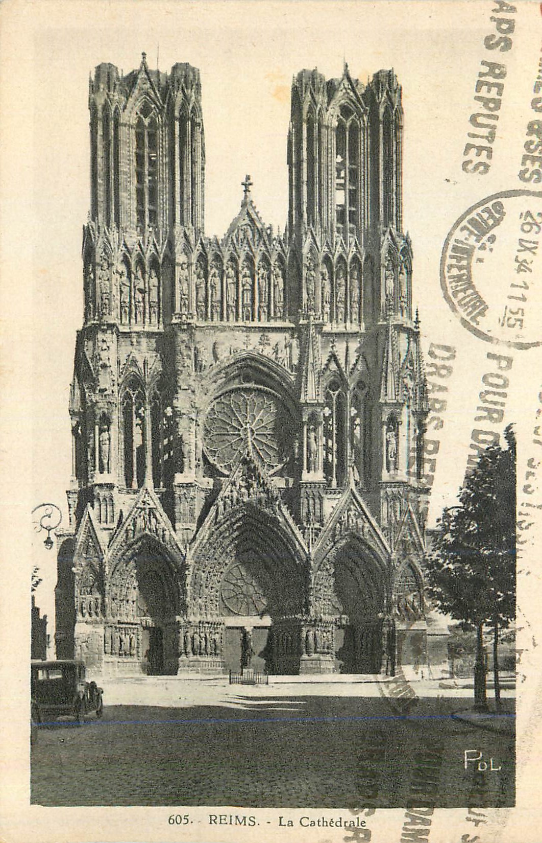Reims - La Cathédrale — éditeur Jacques Freville, n° 605