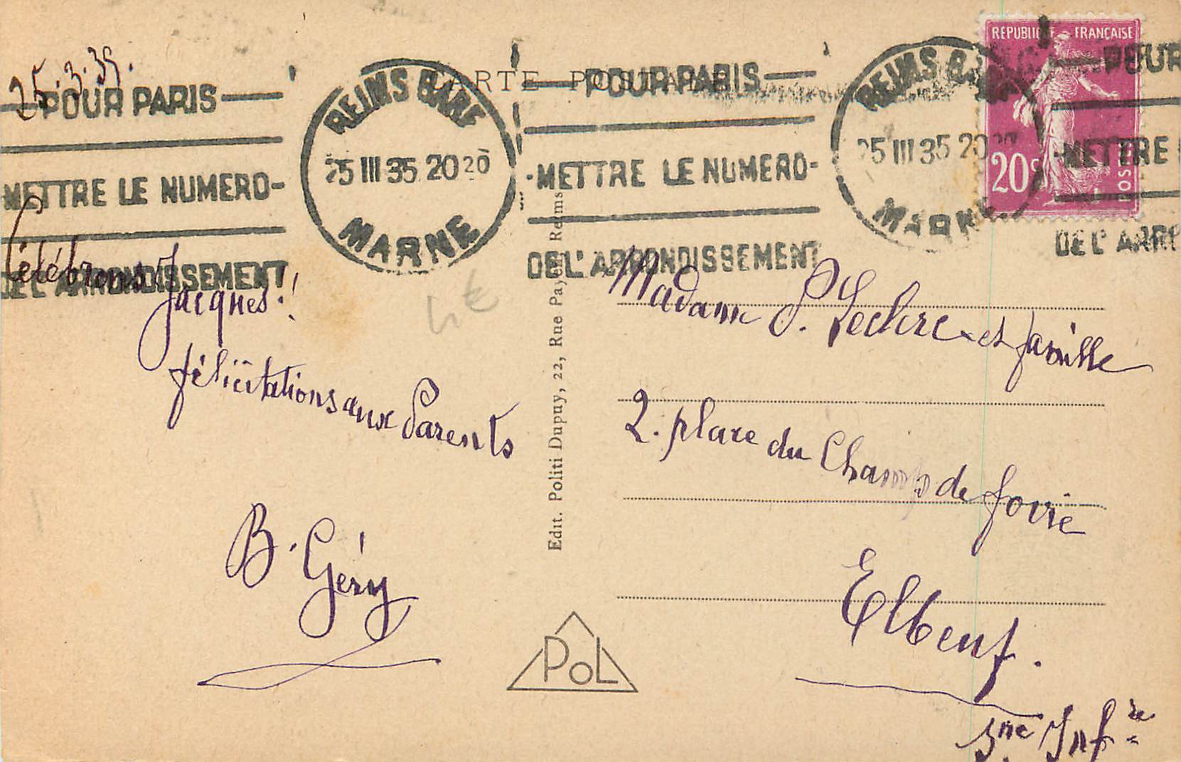 CPA Reims L'Eglise St Remi — Verso