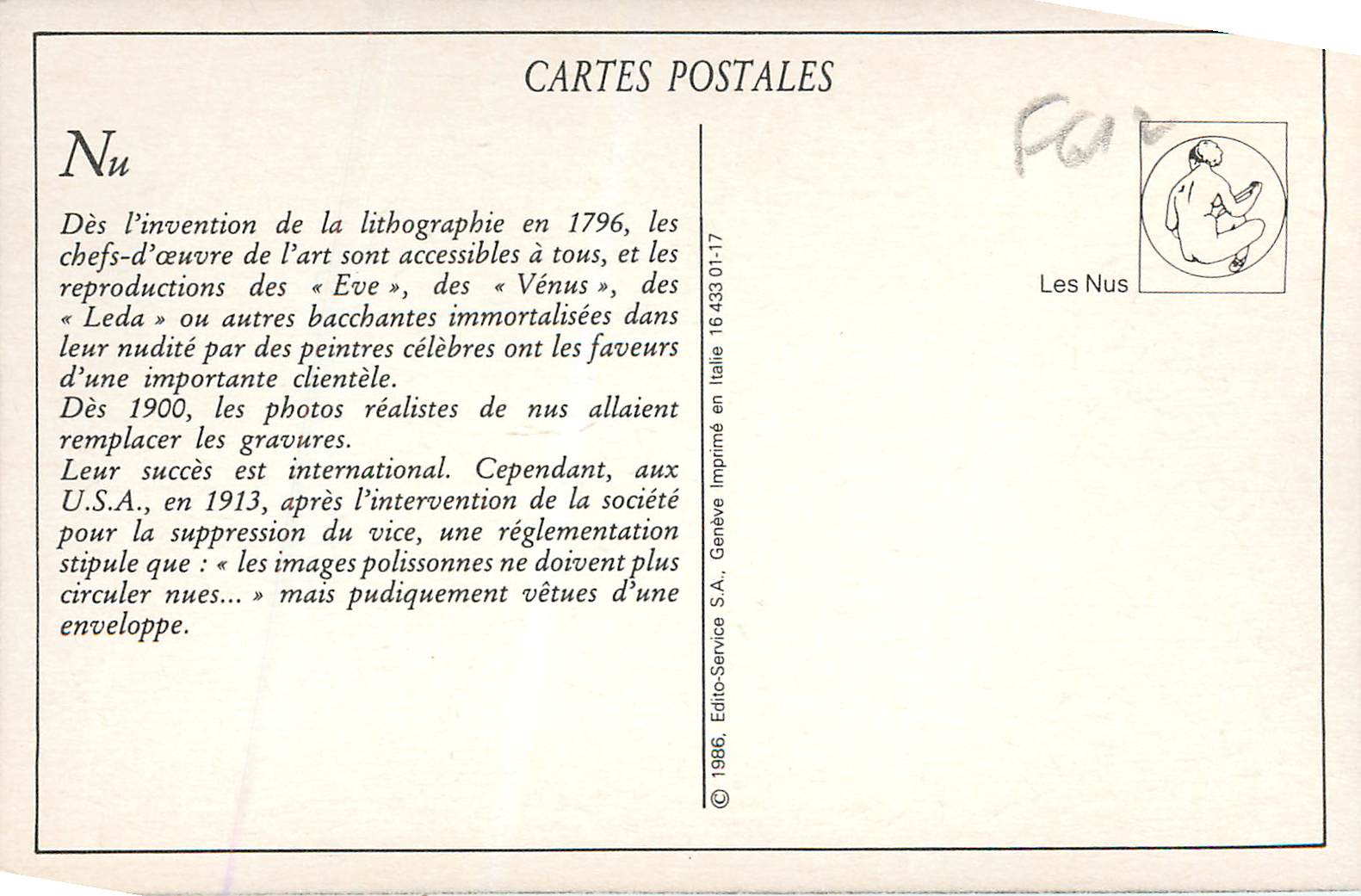 Nu — O.B. 18 — Édito-Service S.A. — Verso