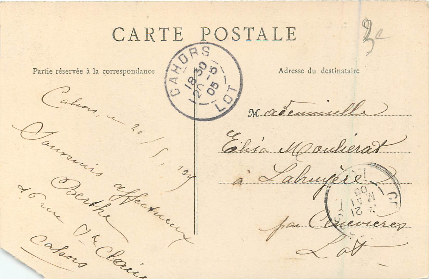 CPA Cahors Rues du Rempart et de Labarre — Rückseite