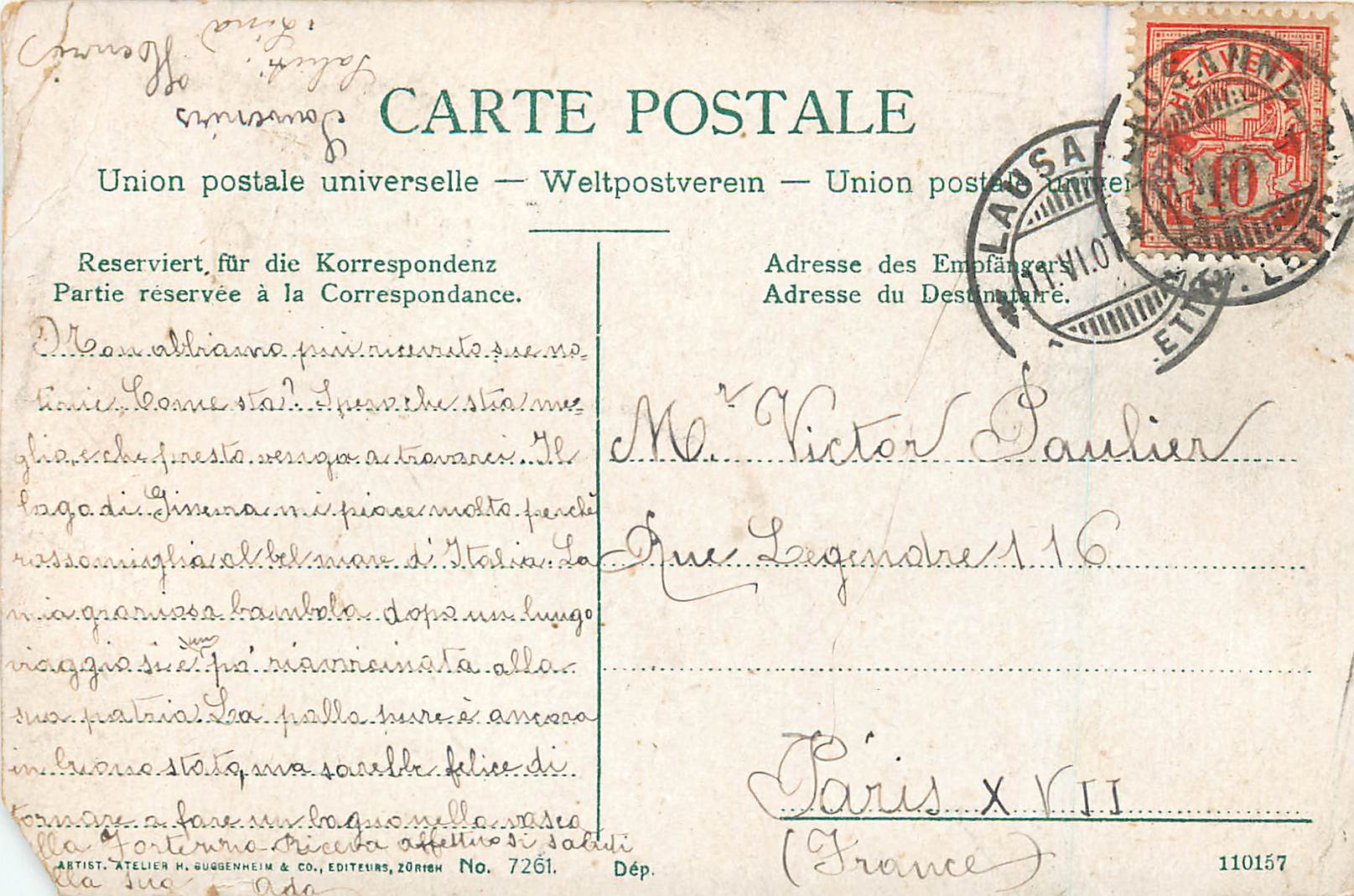 CPA Lausanne Le Nouveau Pont — Rückseite