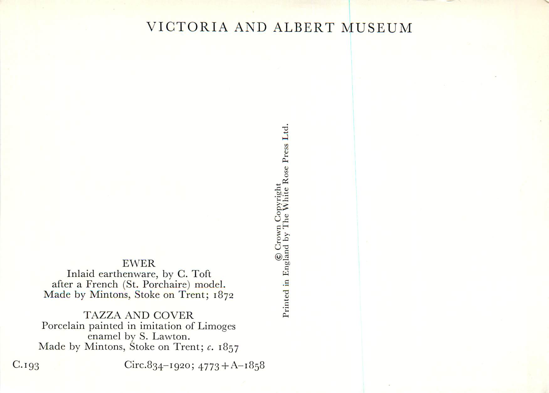 CPM Victoria and Albert Museum Ewer Taza and Cover — Rückseite