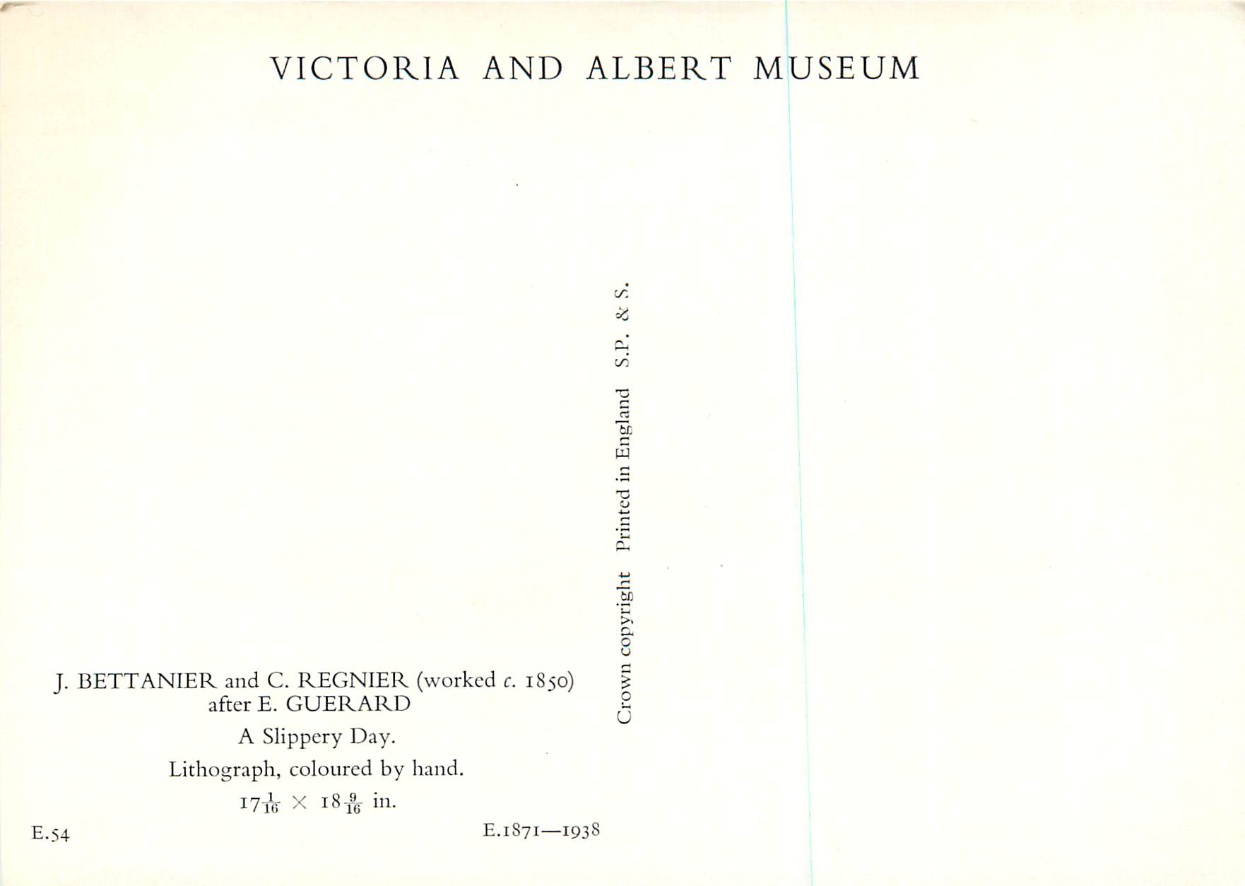 CPM Victoria and Albert Museum J Bettanier and C Regnier (Worked c 1850) after E Guerard — Rückseite