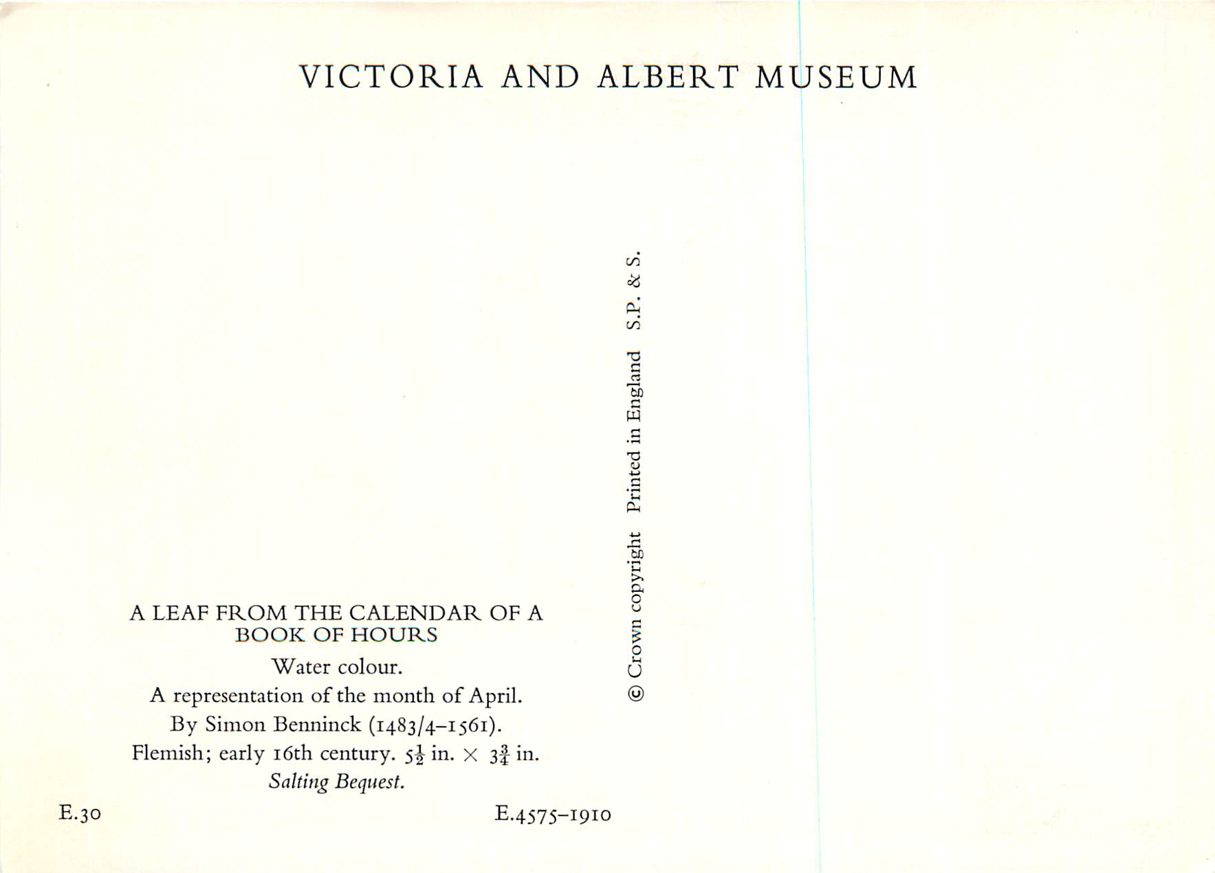 CPM Victoria and Albert Museum A Leaf From the Calendar of a Book of Hours Water Colour — Verso