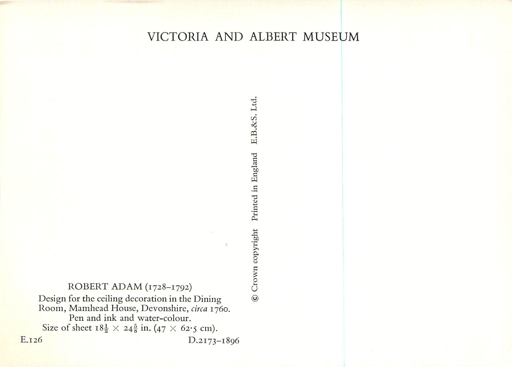 CPM Victoria and Albert Museum Robert Adam (1728 1792) — Rückseite