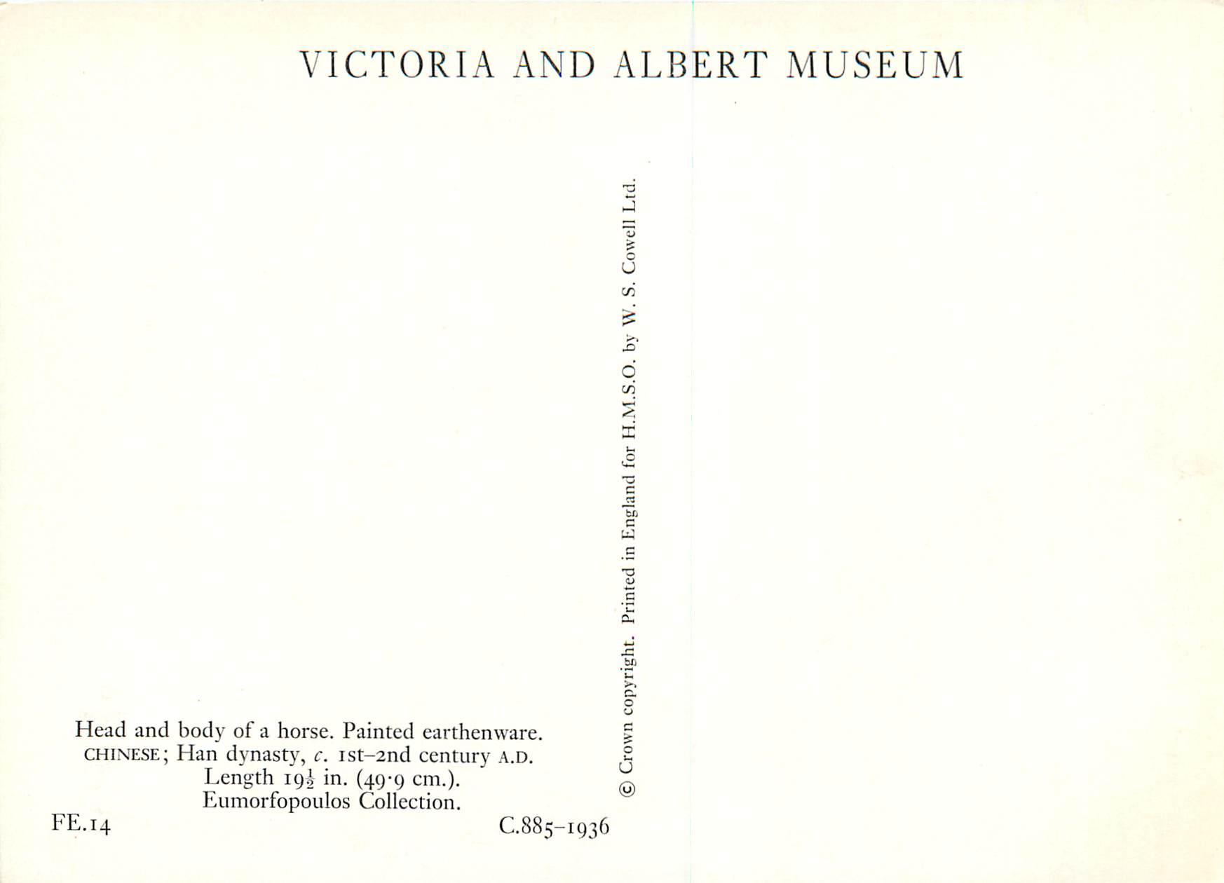 CPM Victoria and Albert Museum Head and Body of a Horse Painted Earthenware Chine China — Verso