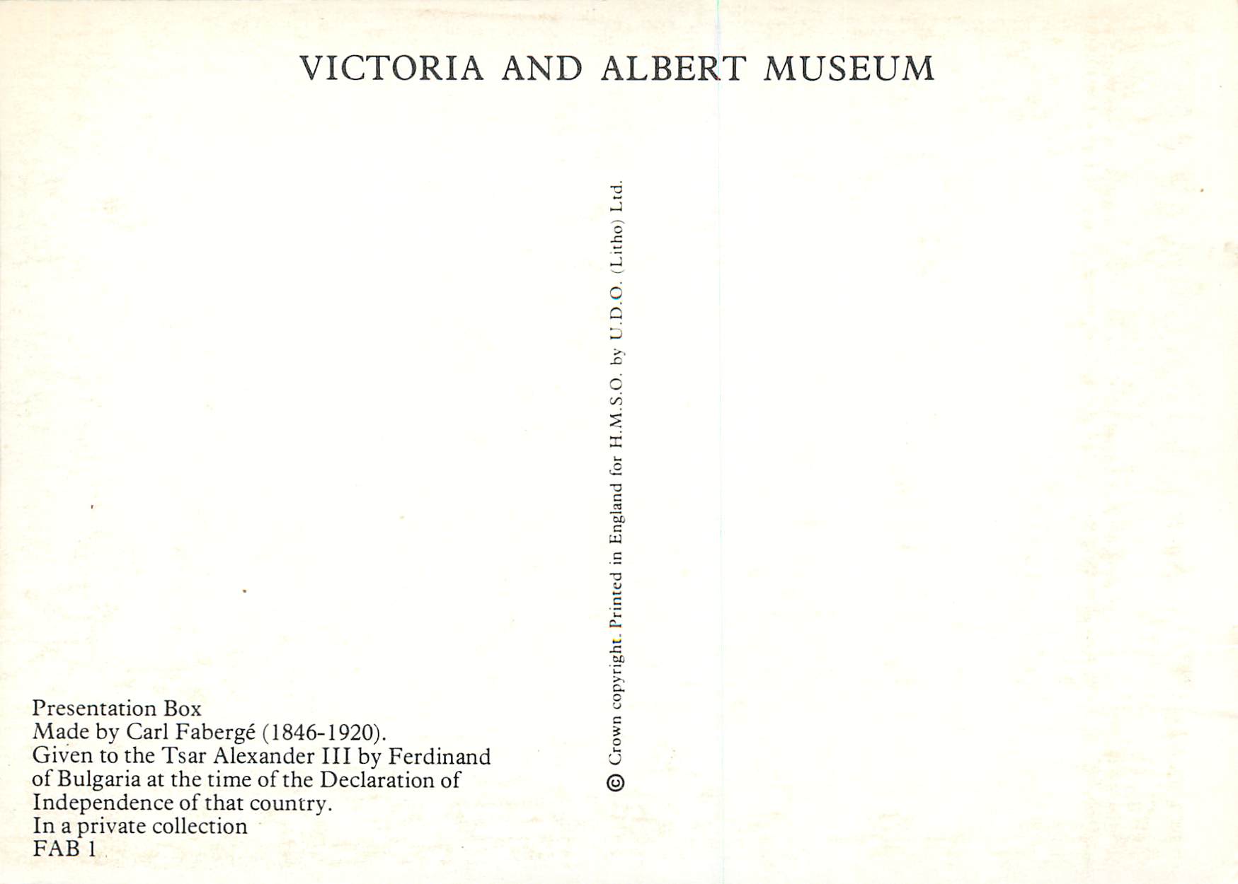CPM Victoria and Albert Museum Presentation Box Made y Carl Faberge (1846 1920) — Verso