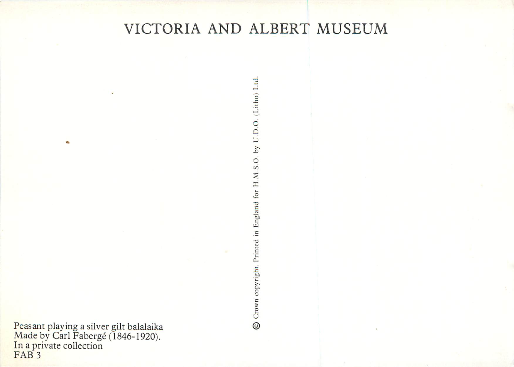 CPM Victoria and Albert Museum Peasant Playing a Silver Gilr Balalaika — Rückseite