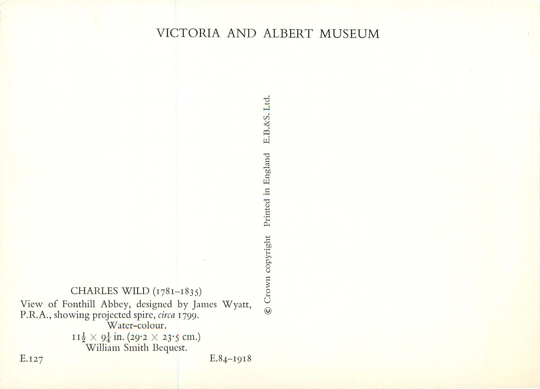 CPM Victoria and Albert Museum Charles Wild (1781 1835) — Verso