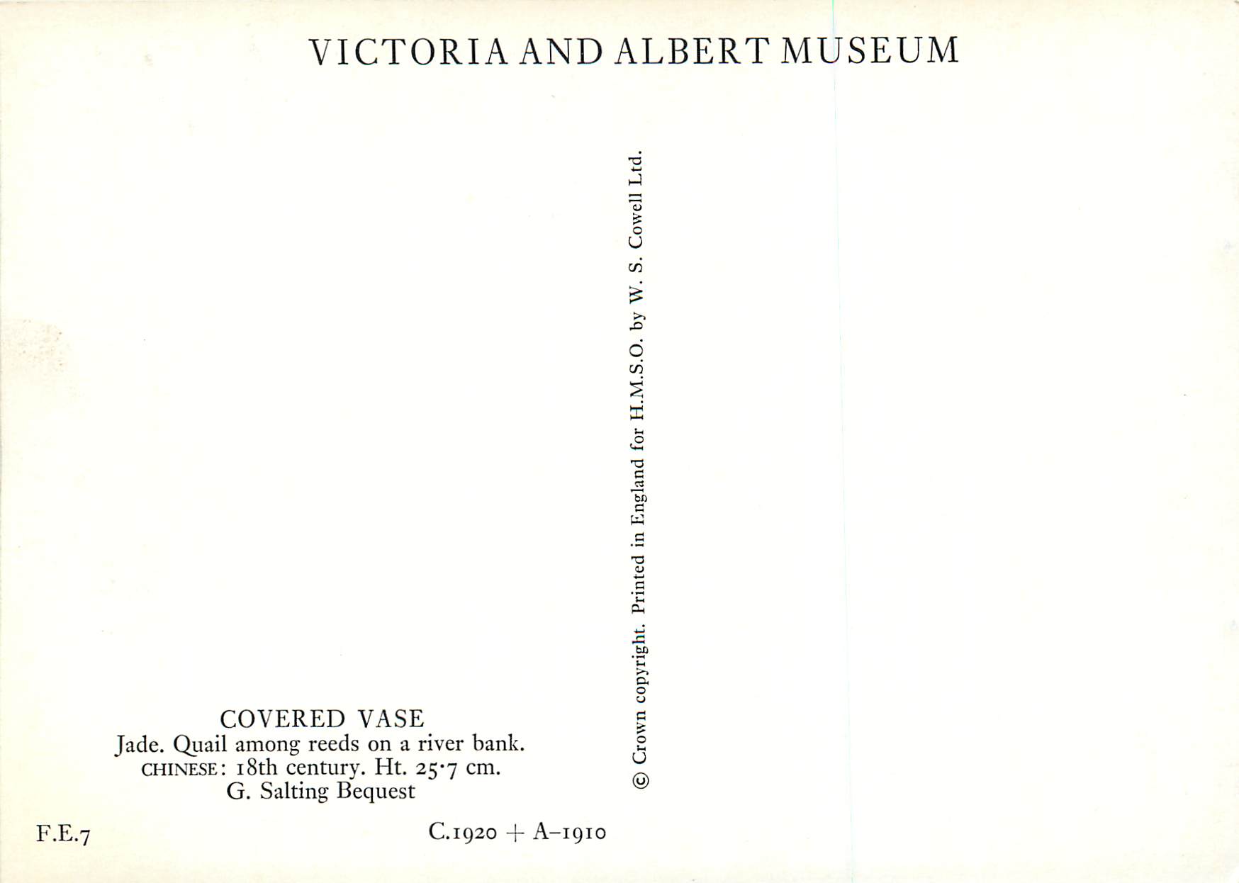 CPM Victoria and Albert Museum Covered Vase Chine China — Rückseite