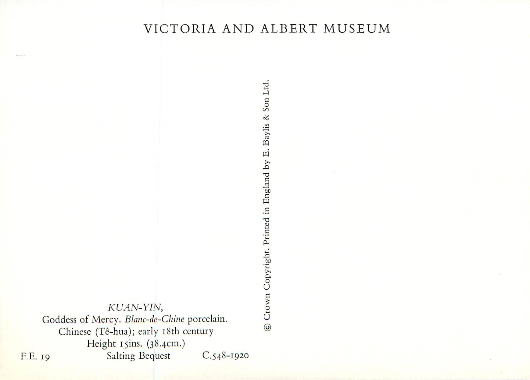 CPM Victoria and Albert Museum Kuan Yin Goddess of Mercy Blanc de Chine Porcelain China — Verso