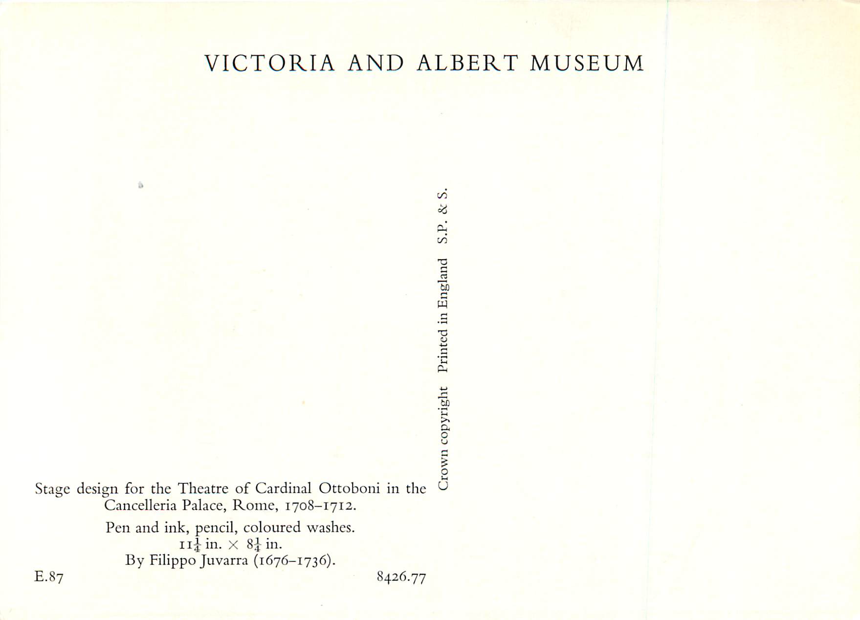CPM Victoria and Albert Museum Stage Design for the Theatre of Cardinal Ottobiniin — Rückseite