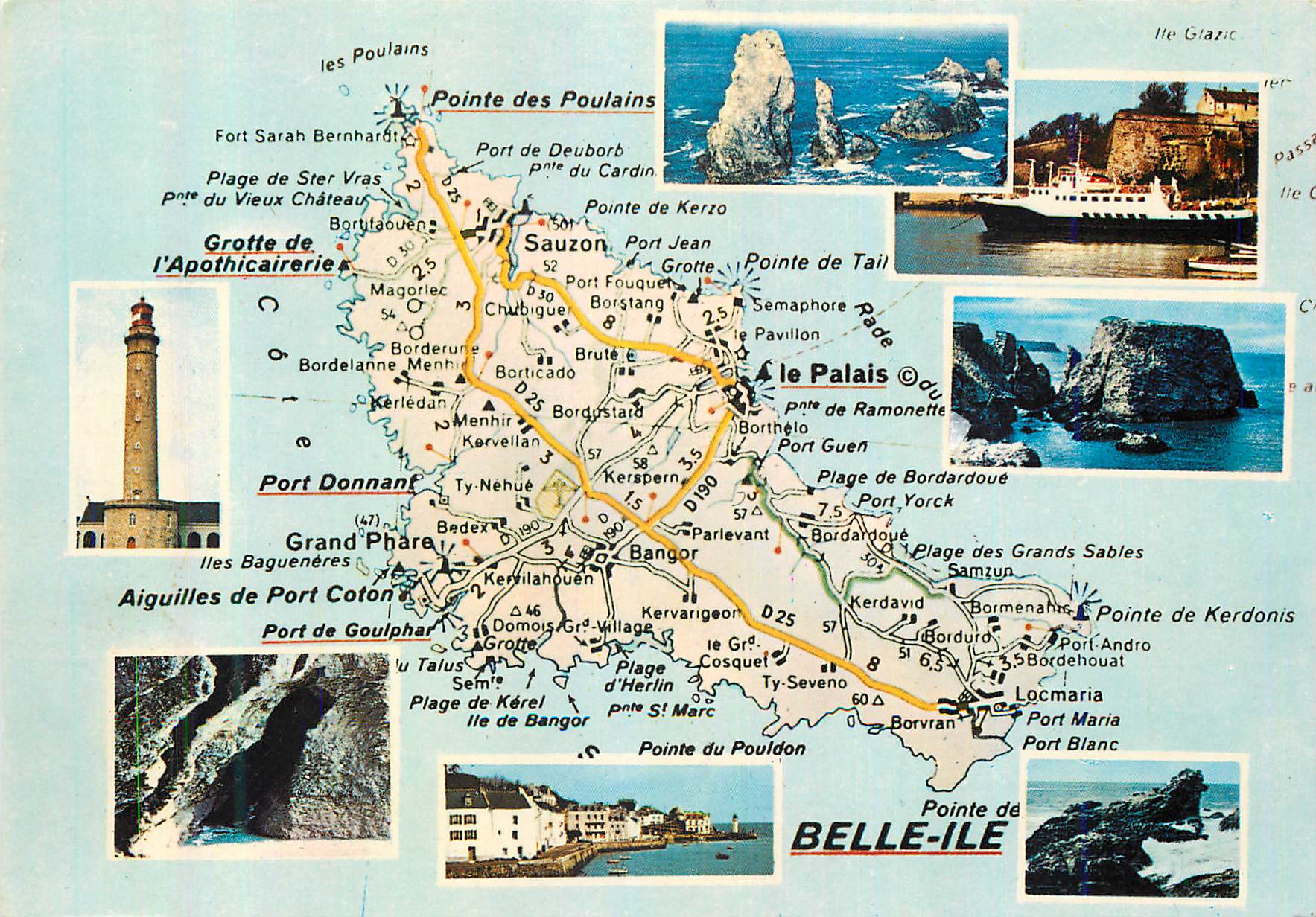 Belle-Île-en-Mer — Carte touristique avec photos de sites — Éditeur Pierre Artaud et Cie