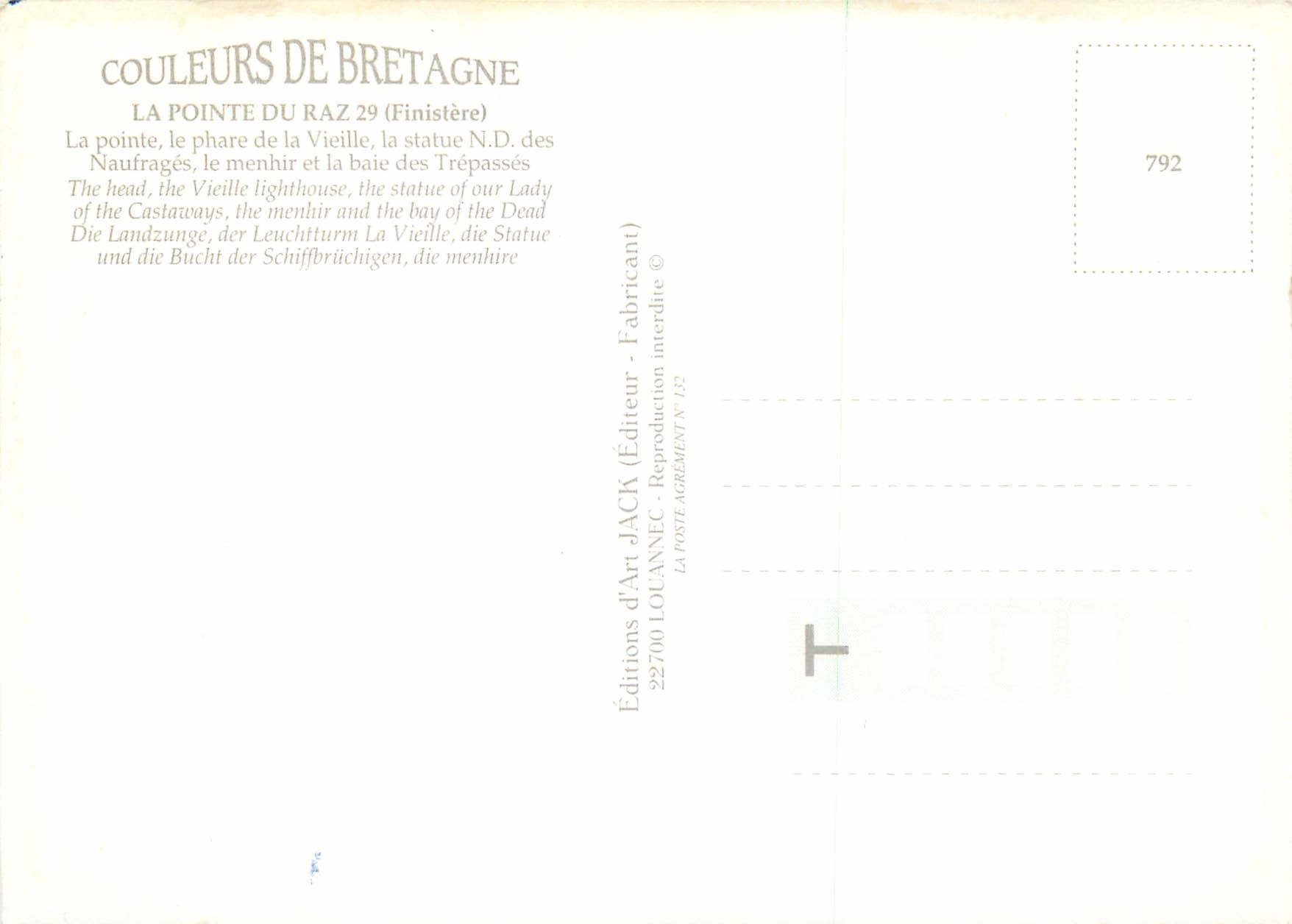 CPA la Pointe du Raz (Finistere) Couleurs de Bretagne — Rückseite