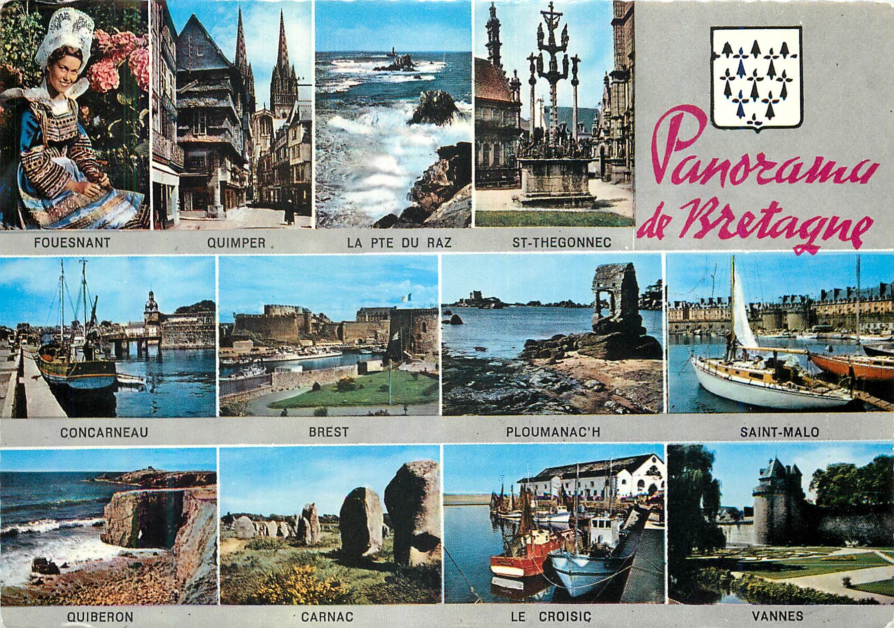 CPA Panorama de Bretagne Fouesnant Quimper La pointe du Raz St Thegonnec Concarneau Brest Quiberon Carnac