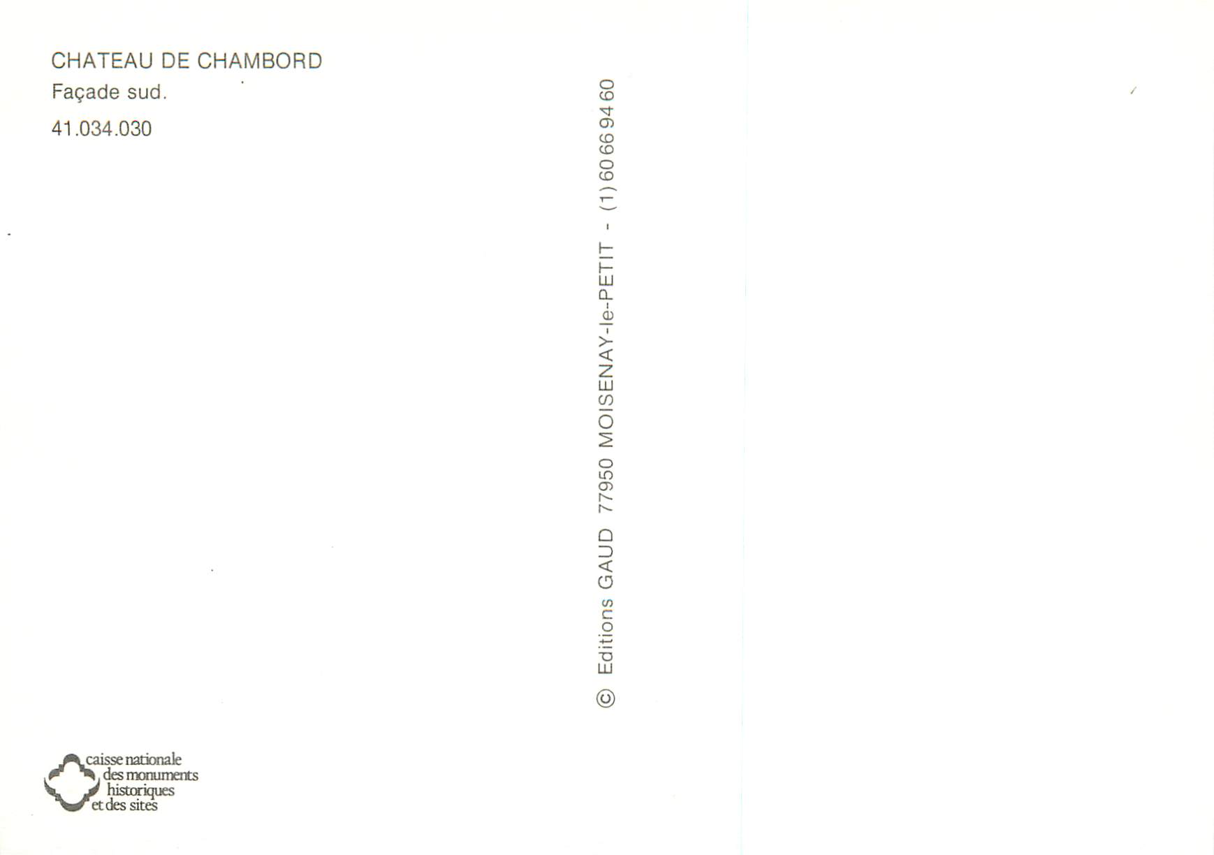 CPA Chateau de Chambord Facade Sud — Verso