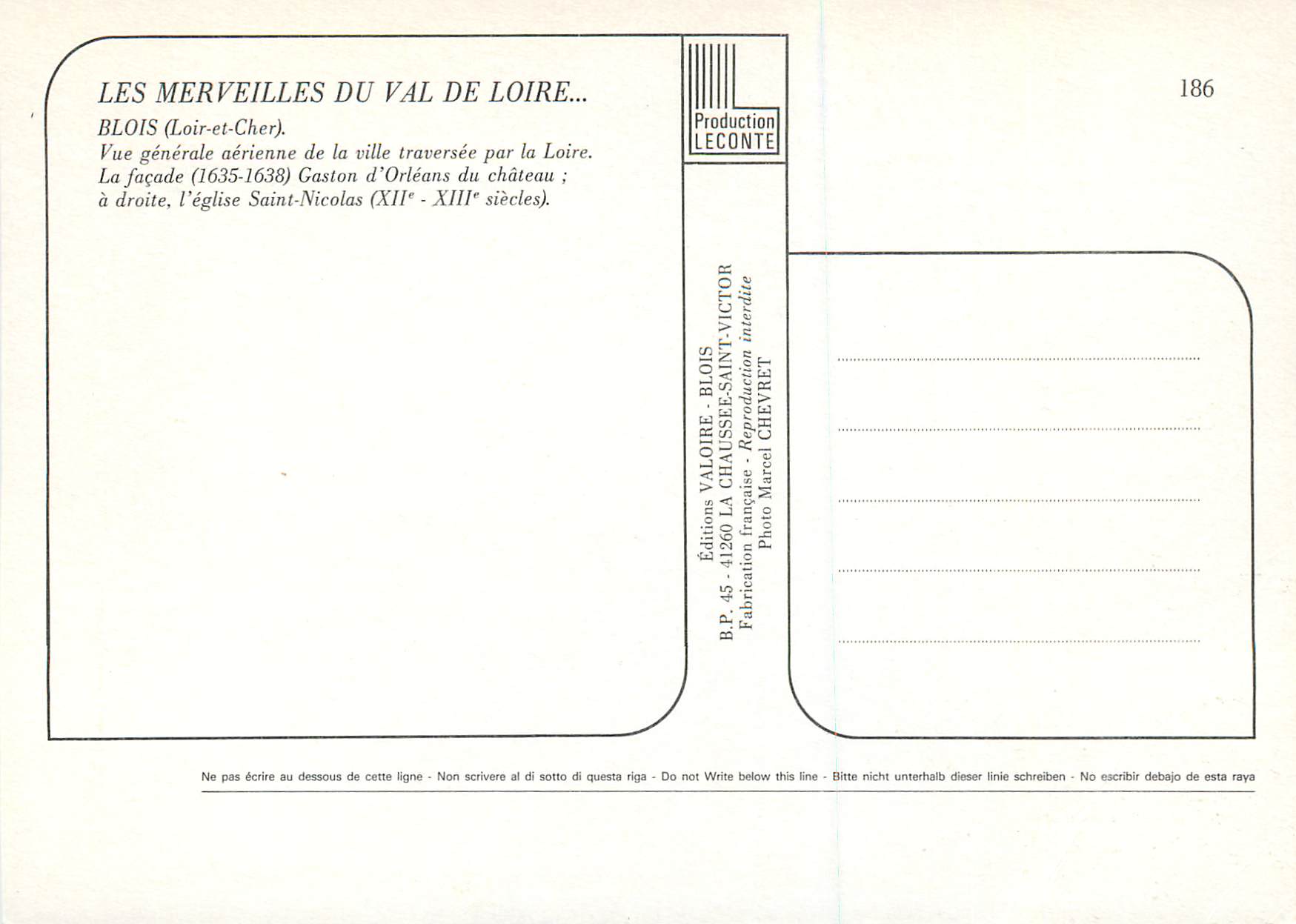 CPA Blois (Loir et Cher) les Merveilles du Val de Loire — Verso