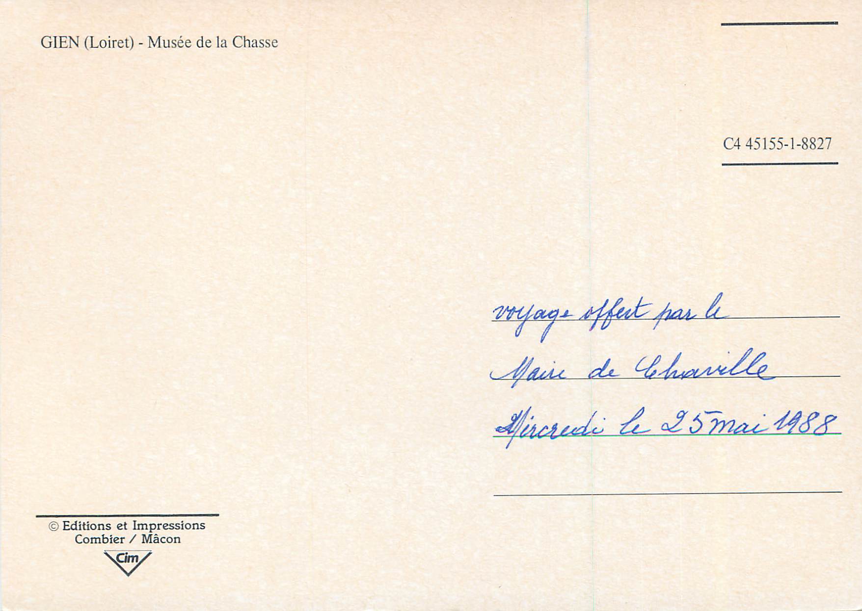 CPA Gien (Loiret) Musee de la Chasse Chiens — Rückseite