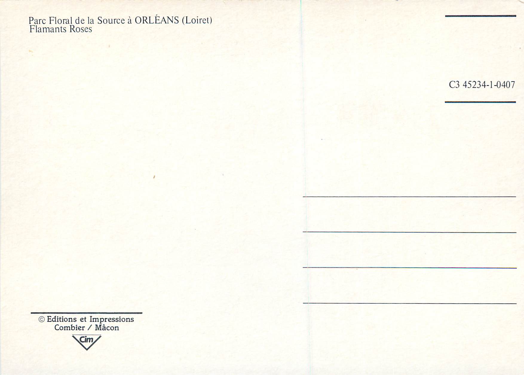 CPA Parc Floral de la Source a Orleans (Loiret) Flamants Roses — Verso
