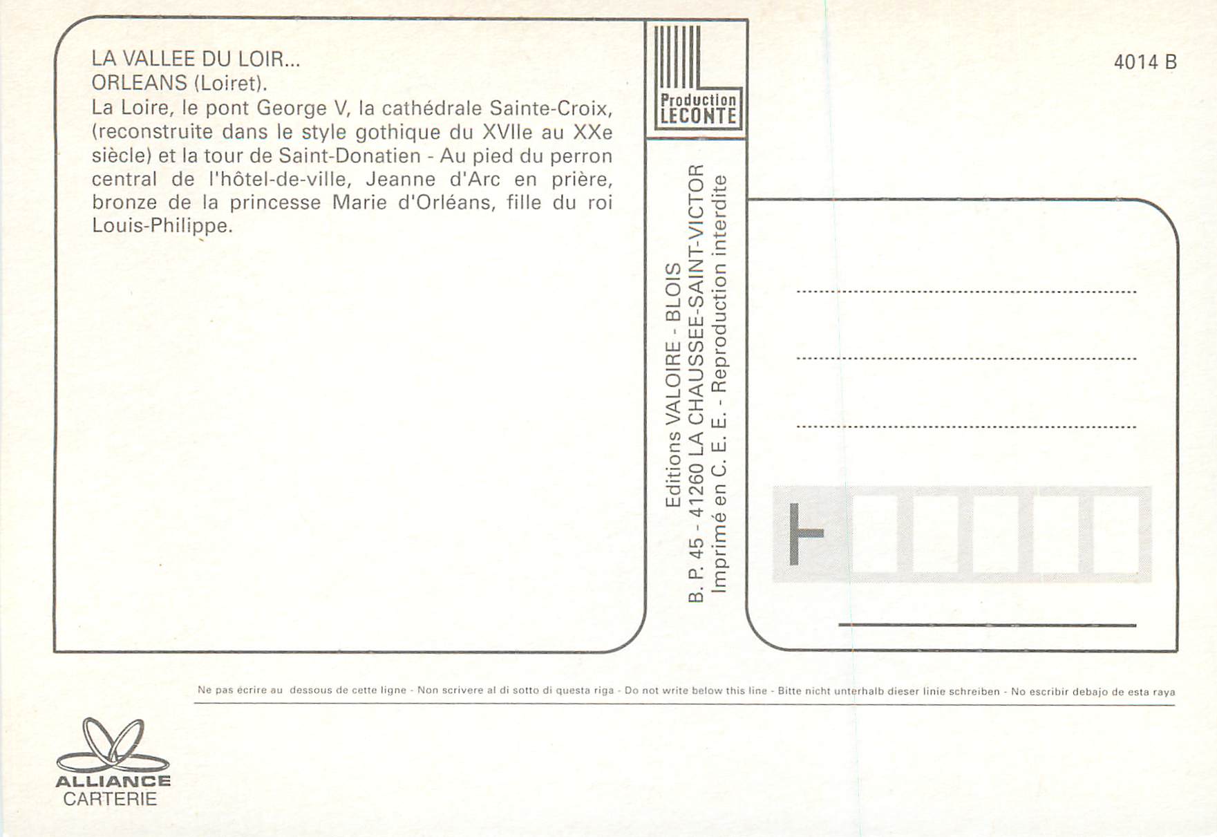 CPA Orleans (Loiret) la Vallee du Loir — Verso