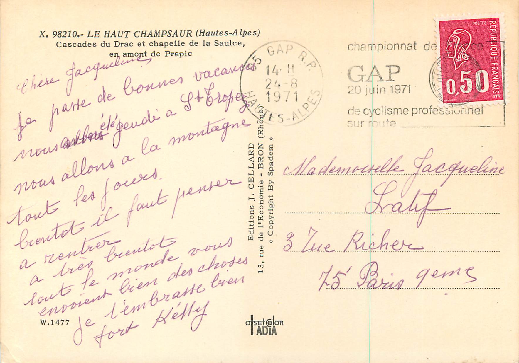 CPM le Haut Champsaur (Hautes Alpes) Cascades du Drac et Chapelle de la Saulce — Rückseite