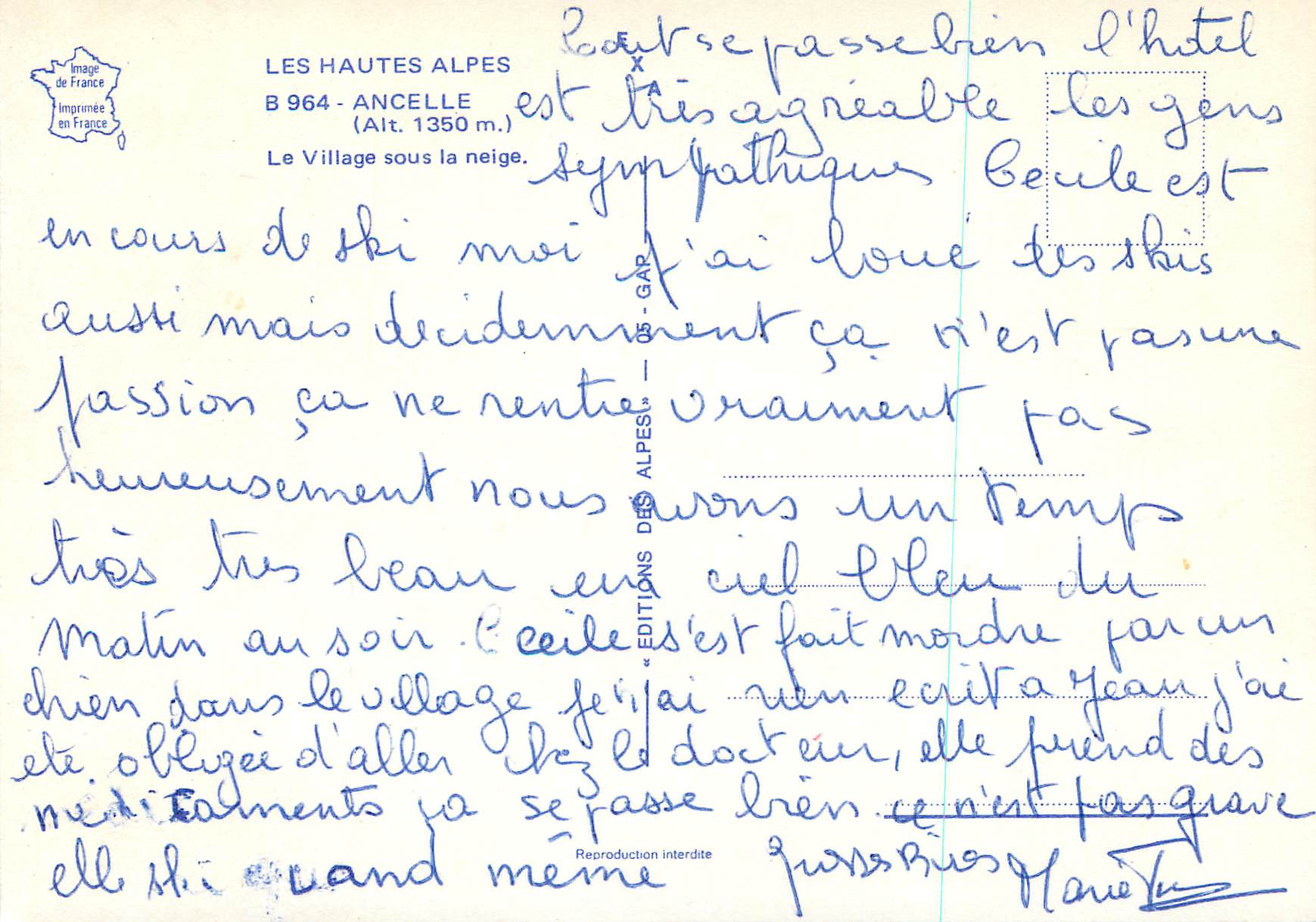 Anselles — Village sous la neige — Éditions des Alpes — Achterkant