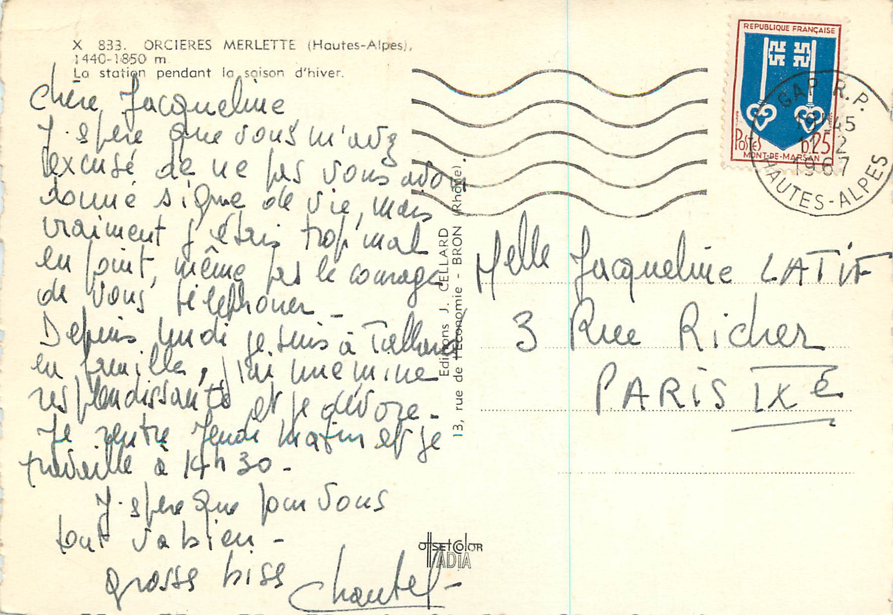 Orcières Merlette — station de ski — Éditions J. DELLARD — Verso