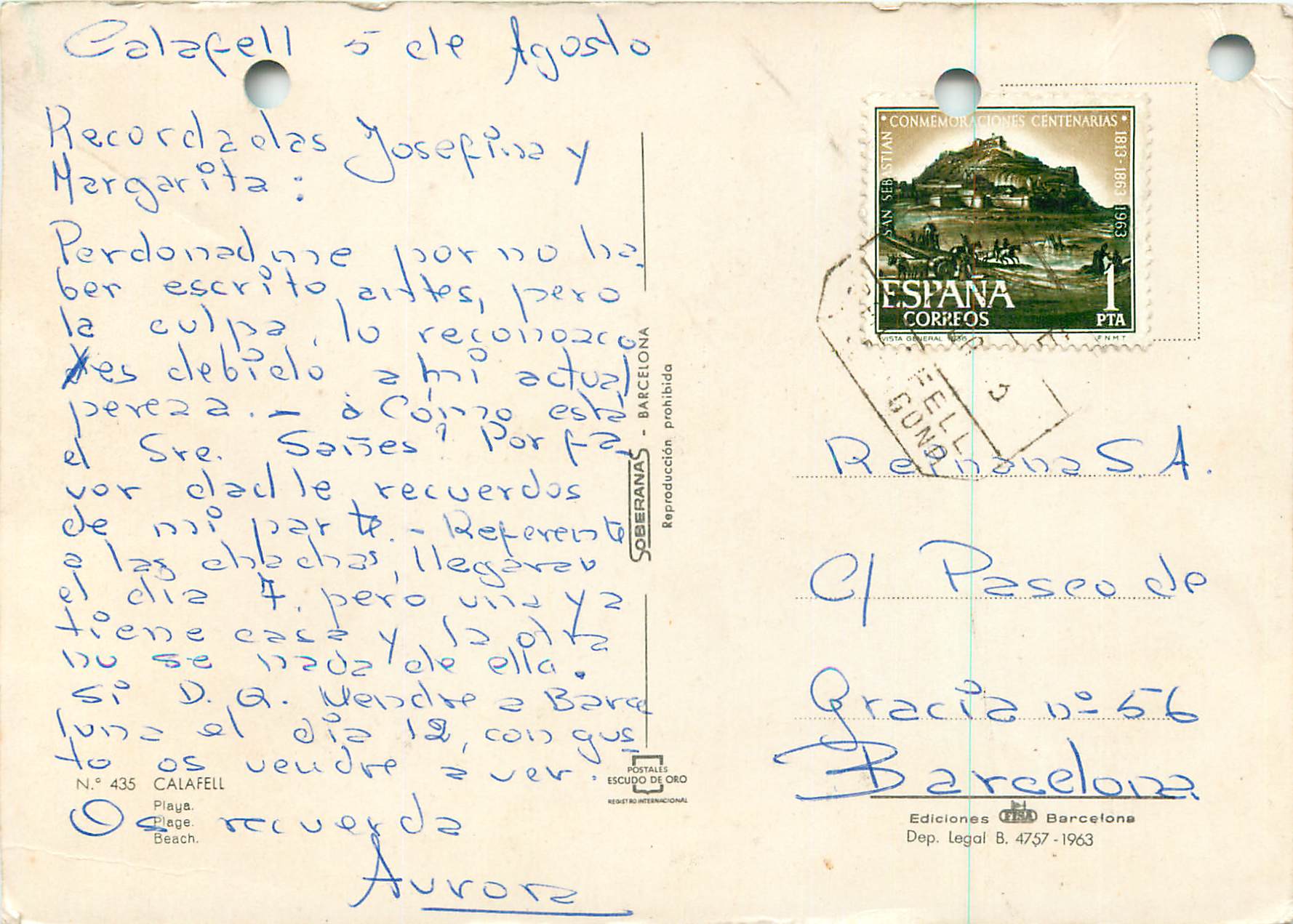 CPM Calafell Plage — Rückseite